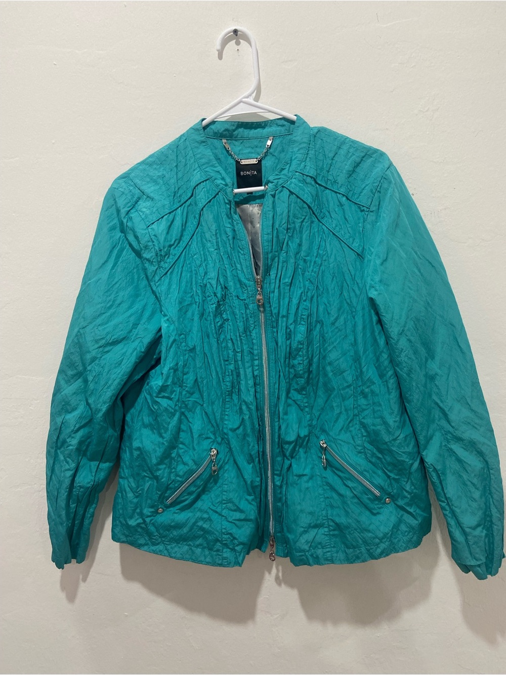 Women's Teal Bomber Jacket with Zip Pockets